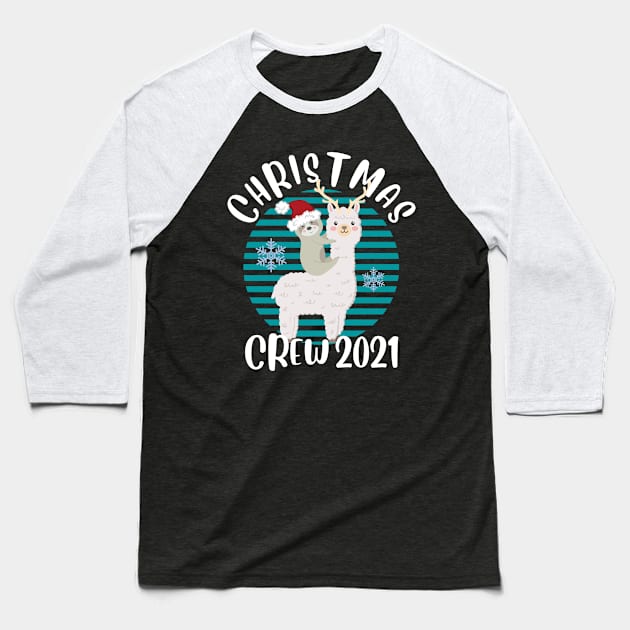 Cute Matching Christmas Crew Sloth and Alpaca Christmas 2021 Baseball T-Shirt by PowderShot